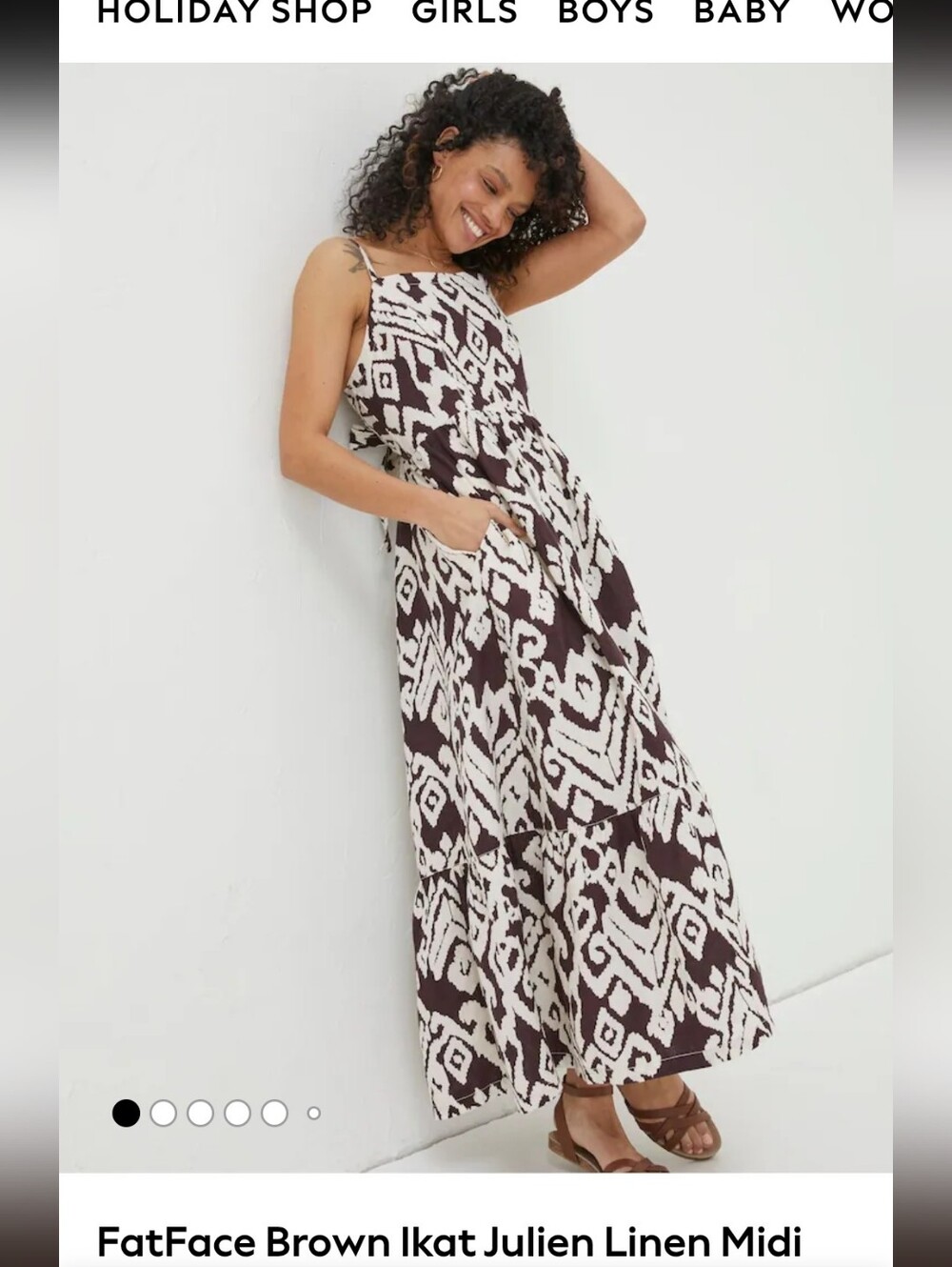 Fatface Brown Ikat Julien Linen Midi Dress Medium Cream Summer